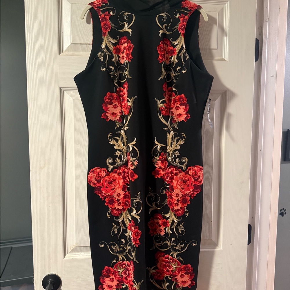 New York & Company Red and Black Sleeveless Sheath Dress